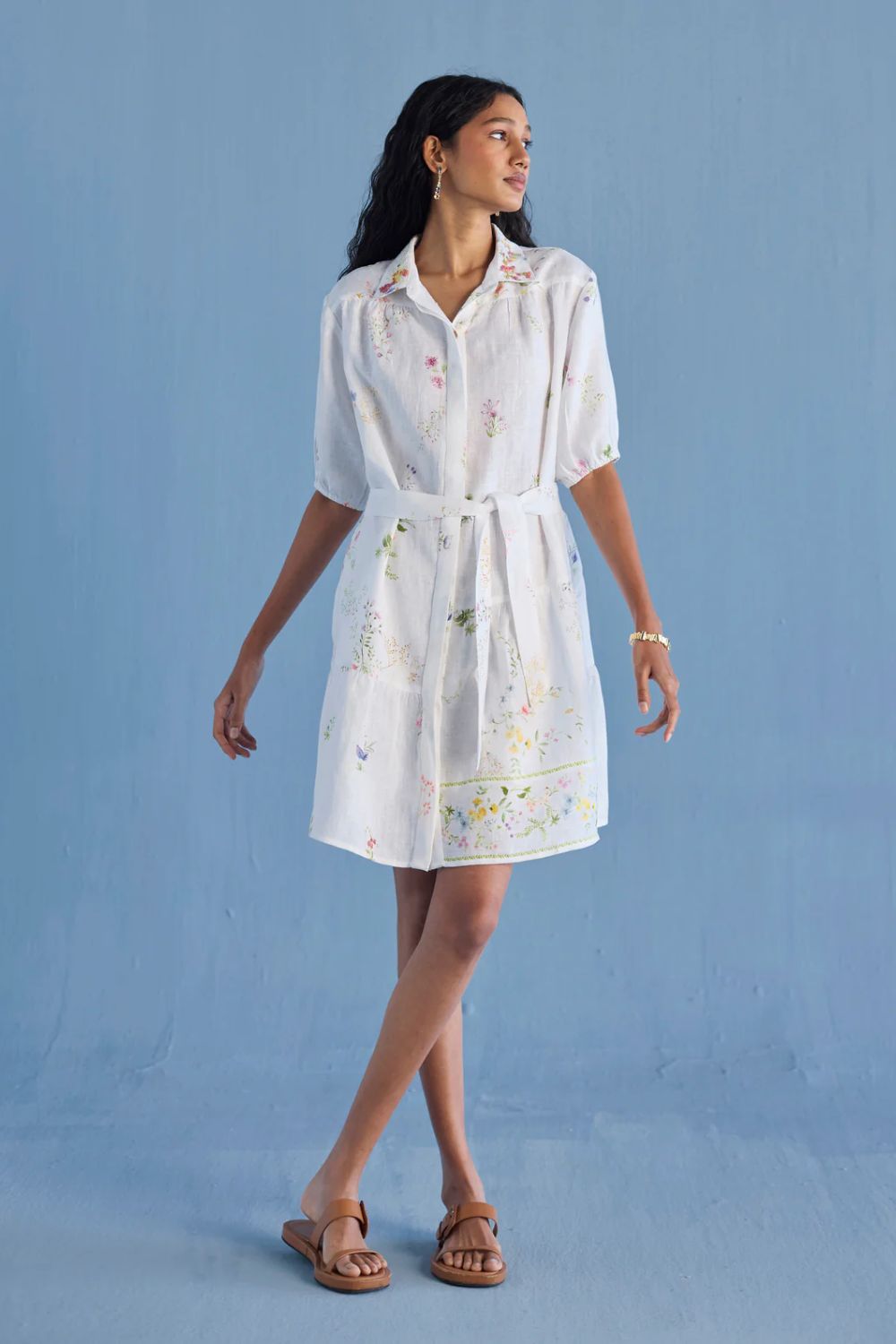 Sia Hand-Embroidered Floral Dress - White