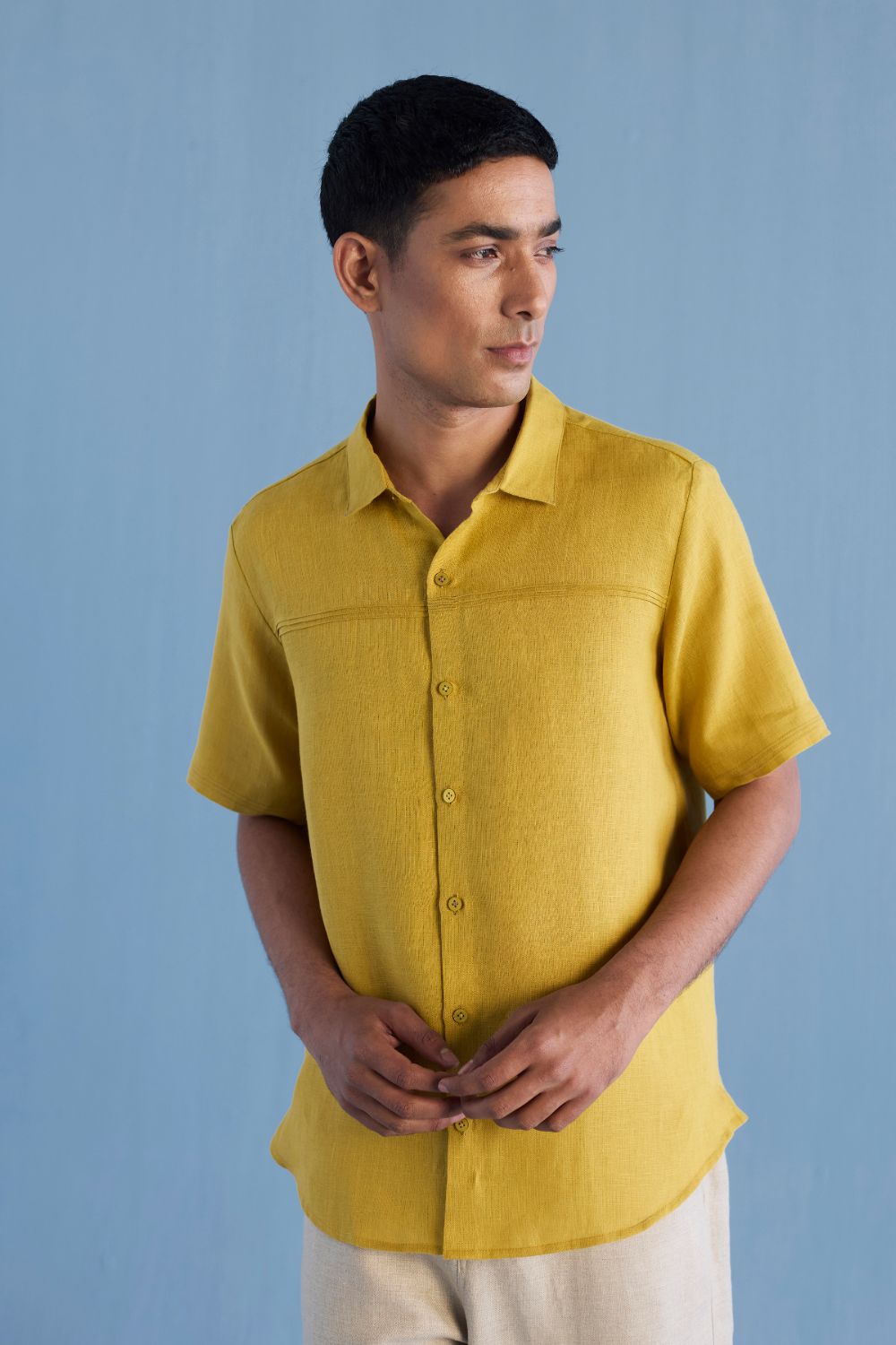 Kai Pintuck Linen Shirt - Ochre