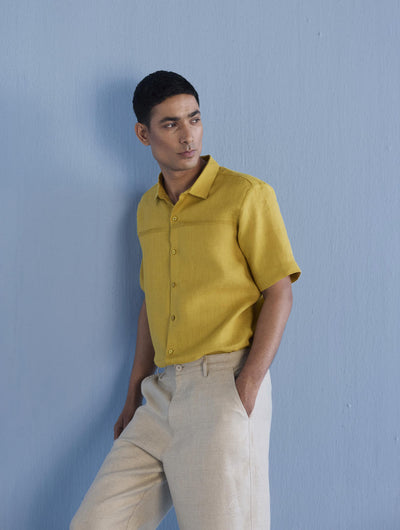 Kai Pintuck Linen Shirt - Ochre