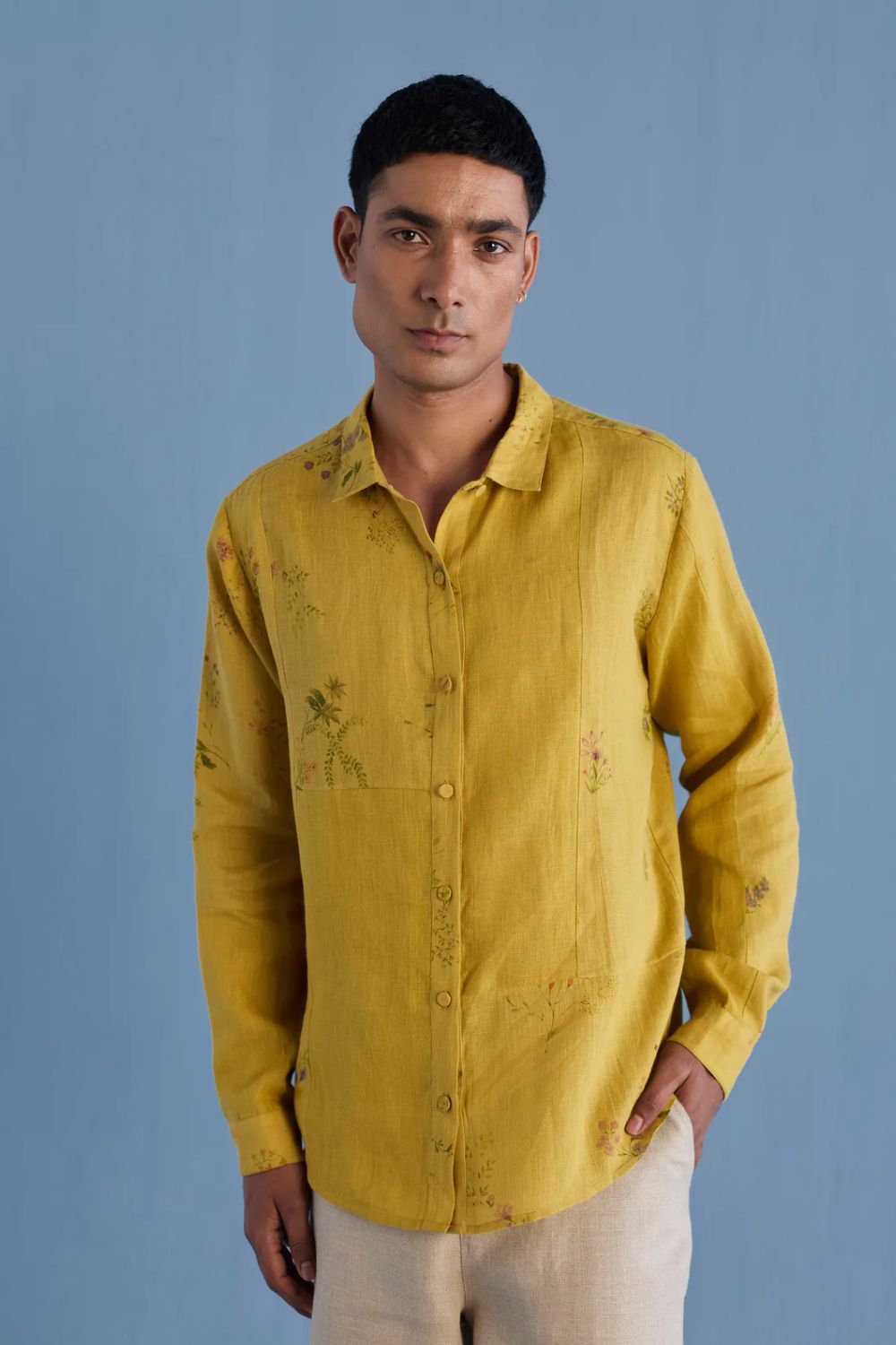 Gin Patchwork Floral Linen Shirt - Ochre