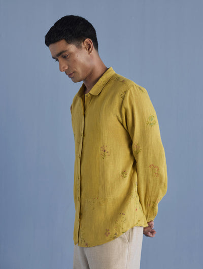 Gin Patchwork Floral Linen Shirt - Ochre