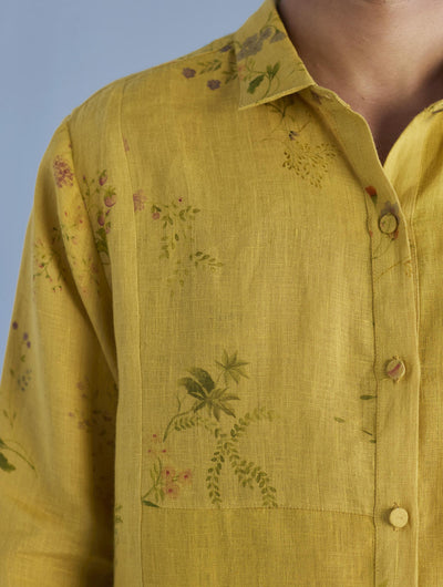 Gin Patchwork Floral Linen Shirt - Ochre