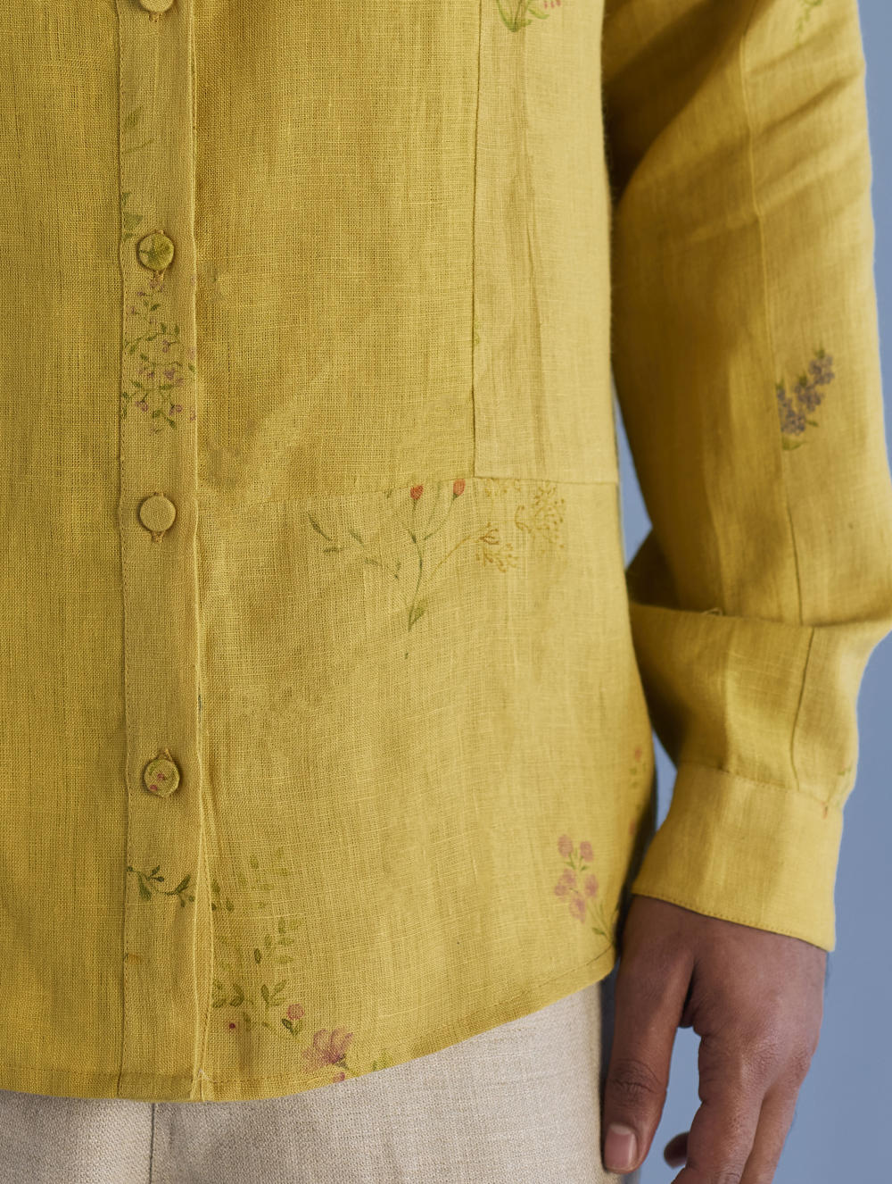 Gin Patchwork Floral Linen Shirt - Ochre