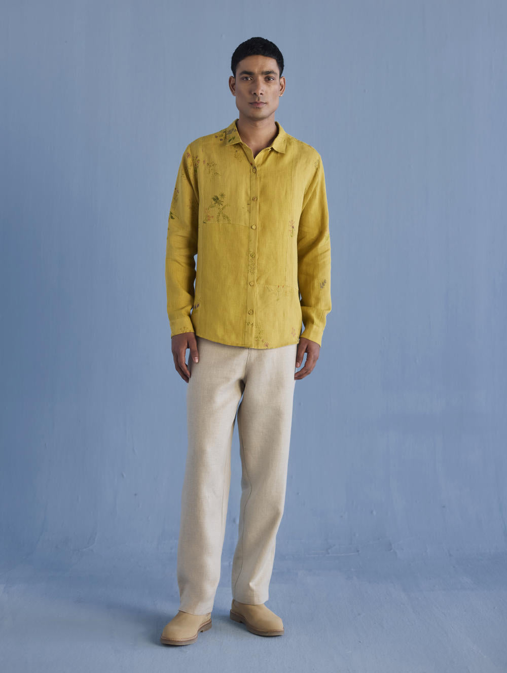 Gin Patchwork Floral Linen Shirt - Ochre
