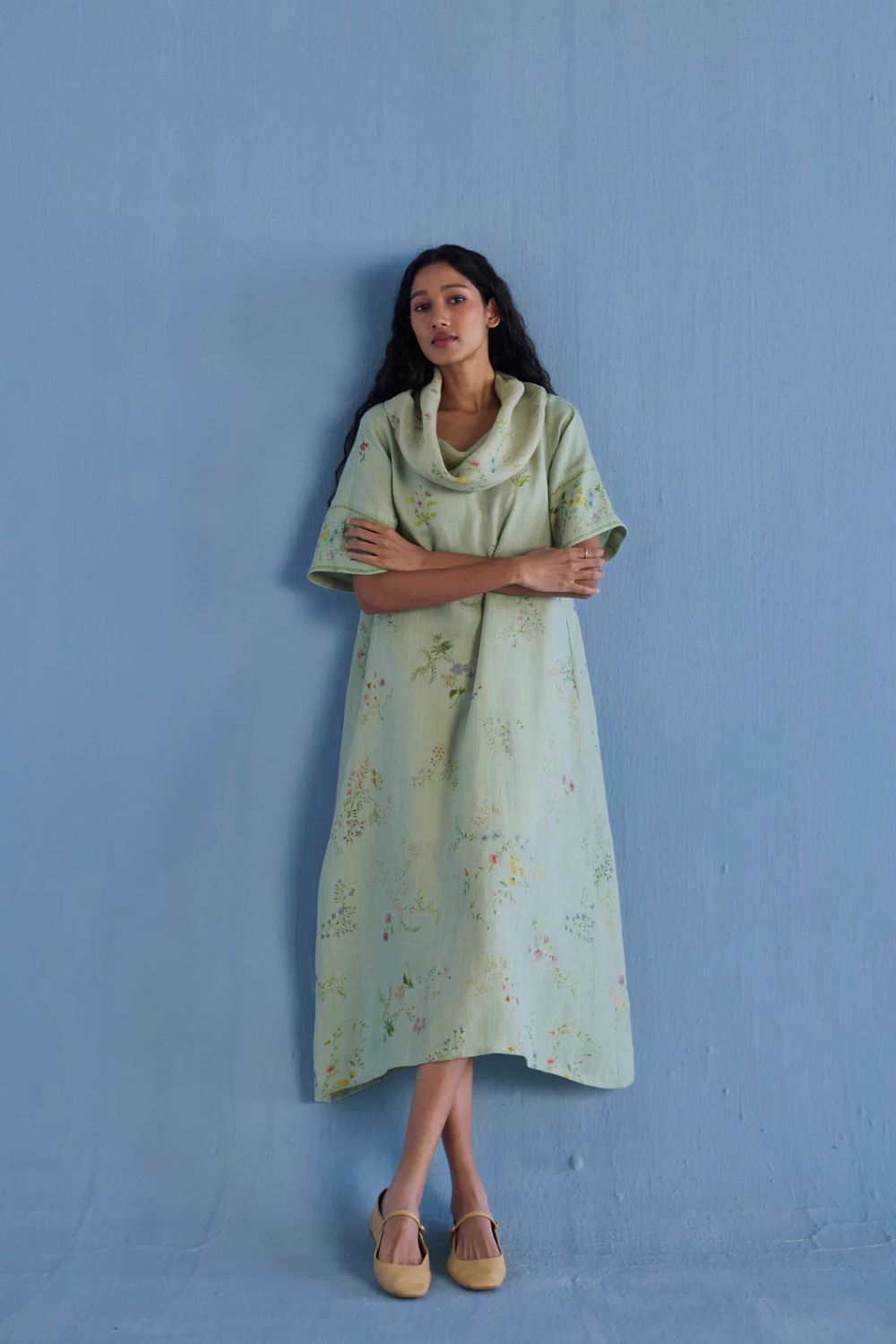 Imara Cowl Neck Linen Dress - Mint