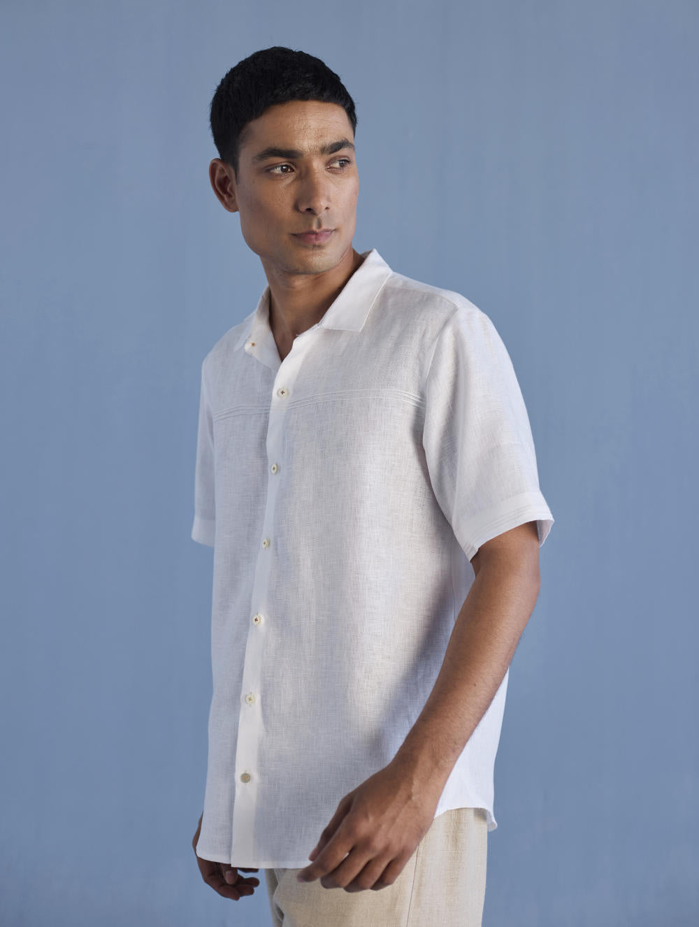 Kai Pintuck Linen Shirt - White