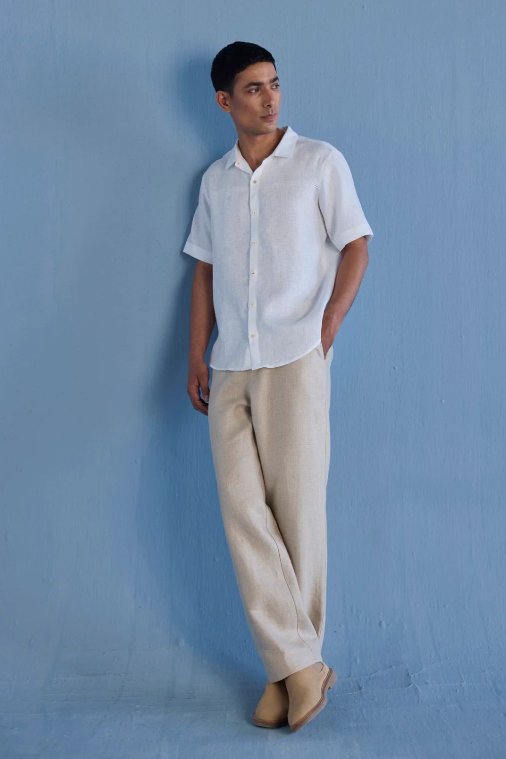 Kai Pintuck Linen Shirt - White