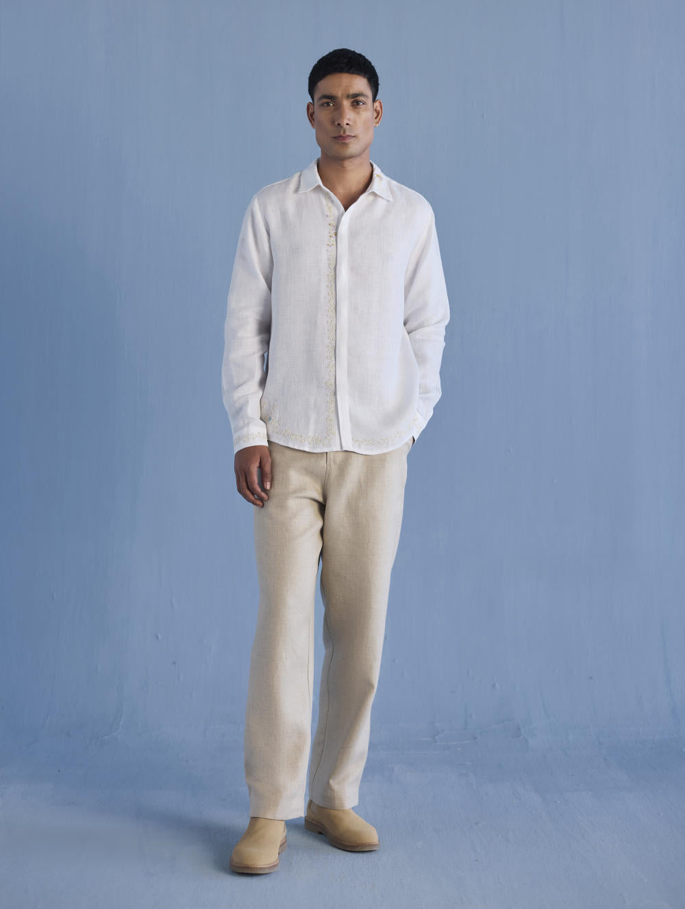Kuru Hand-Embroidered Linen Shirt - White