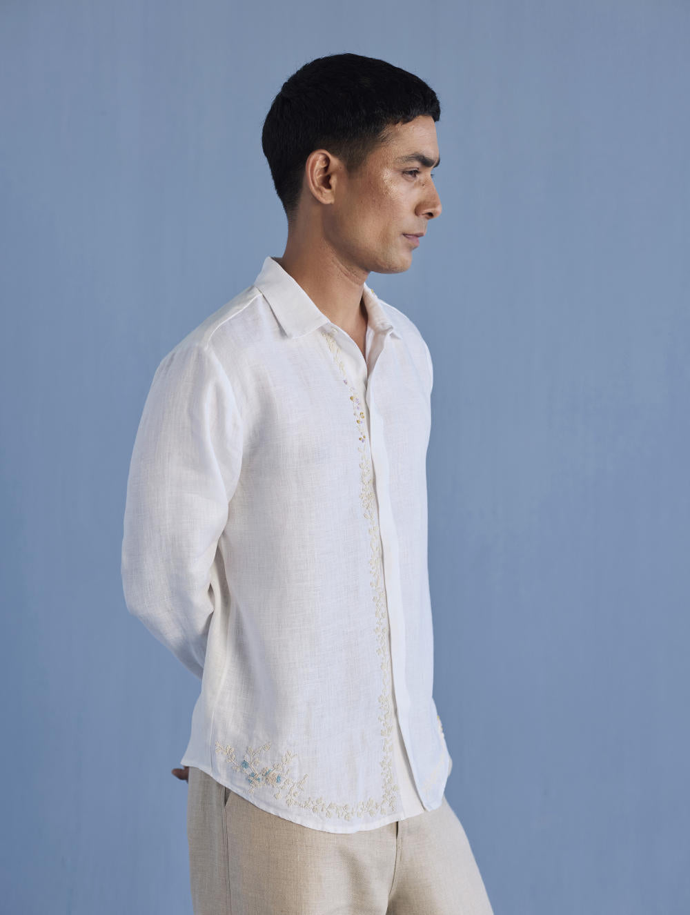 Kuru Hand-Embroidered Linen Shirt - White