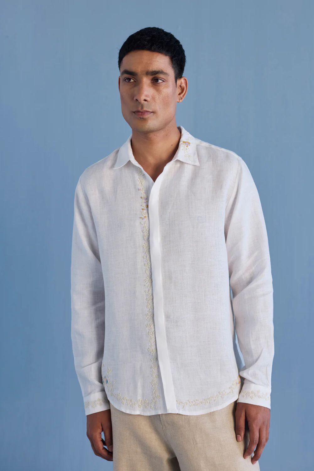 Kuru Hand-Embroidered Linen Shirt - White