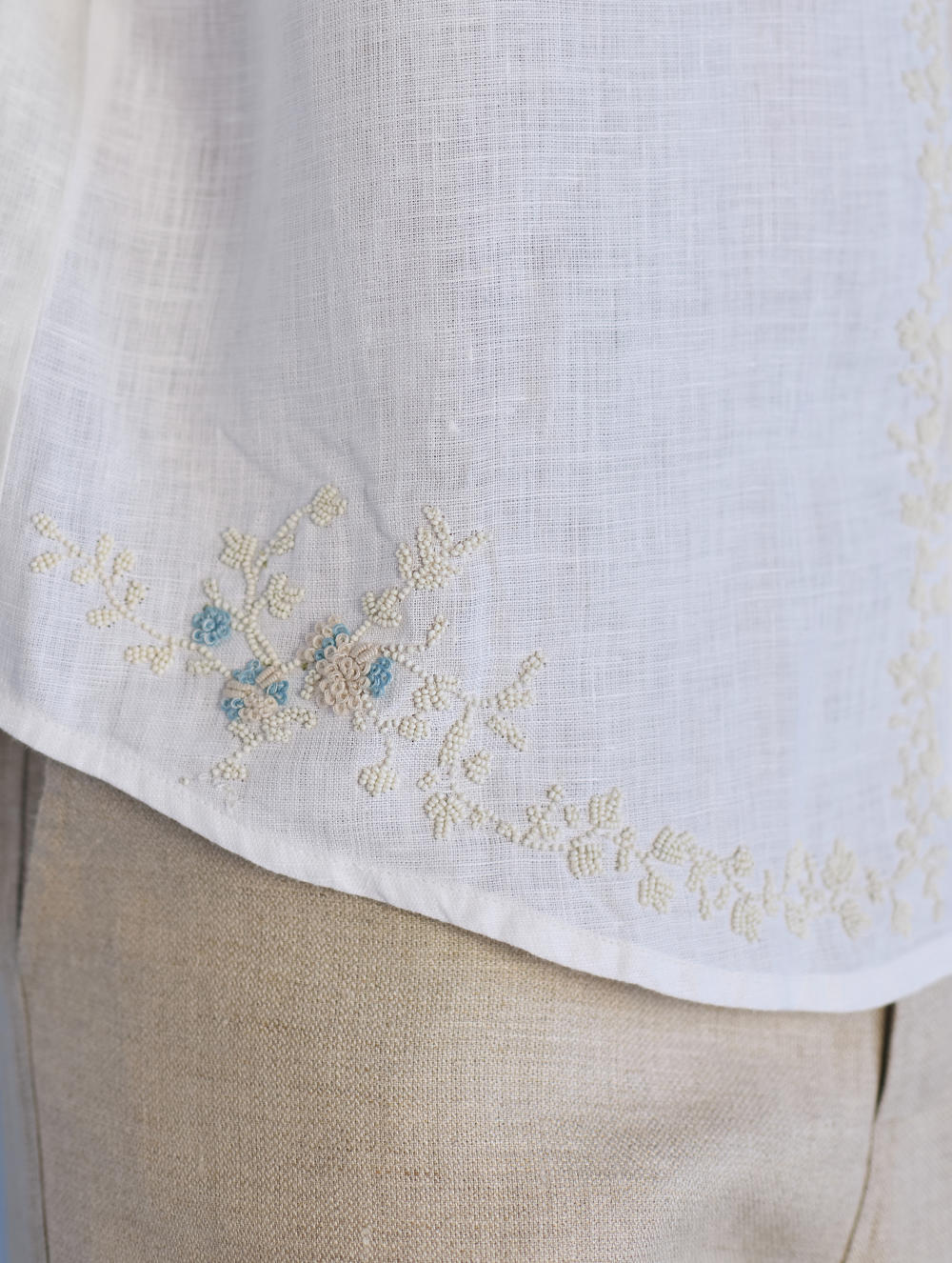 Kuru Hand-Embroidered Linen Shirt - White