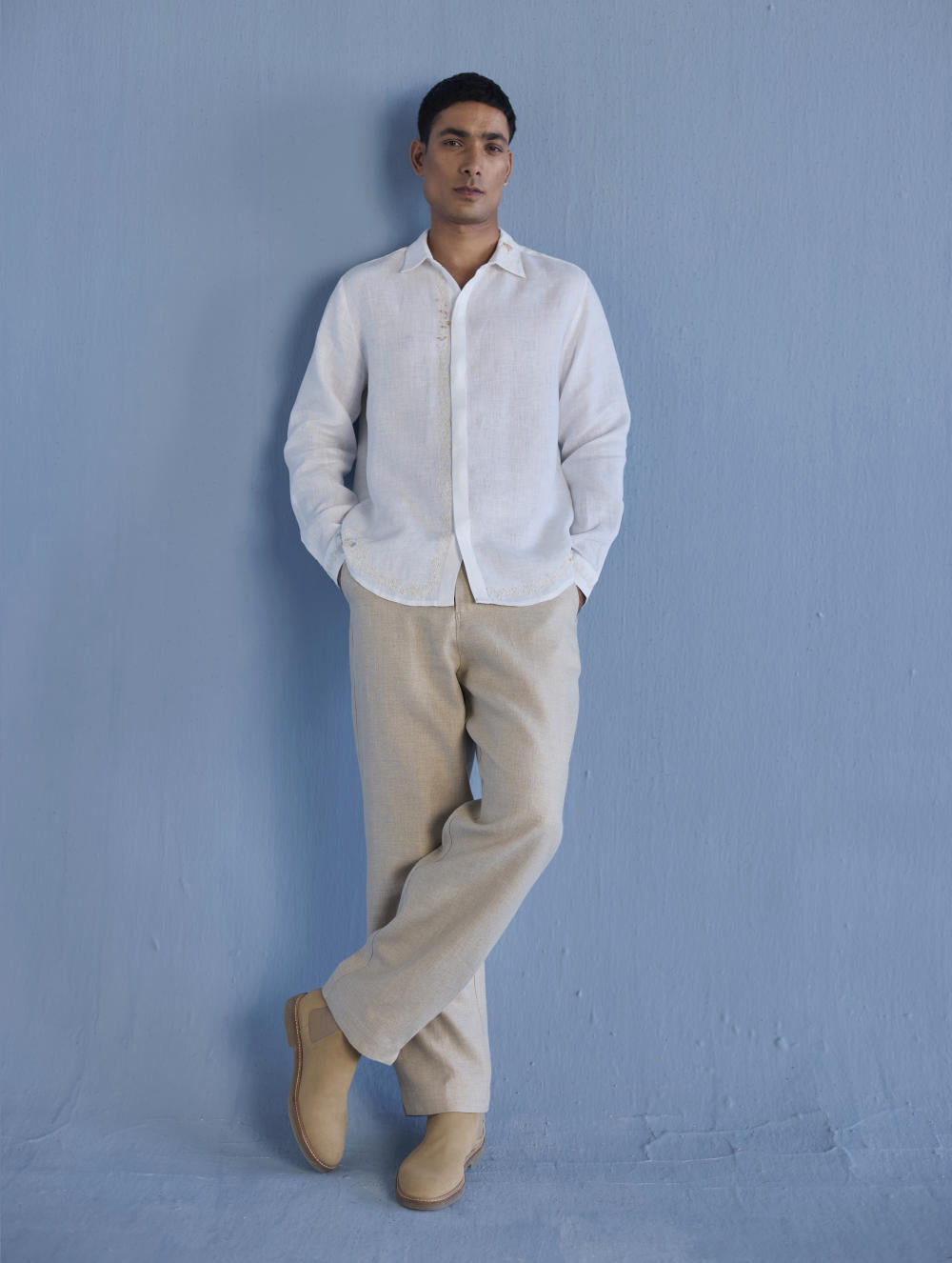 Kuru Hand-Embroidered Linen Shirt - White