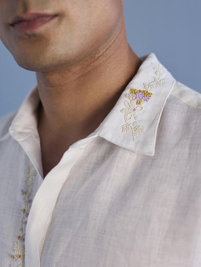 Kuru Hand-Embroidered Linen Shirt - White