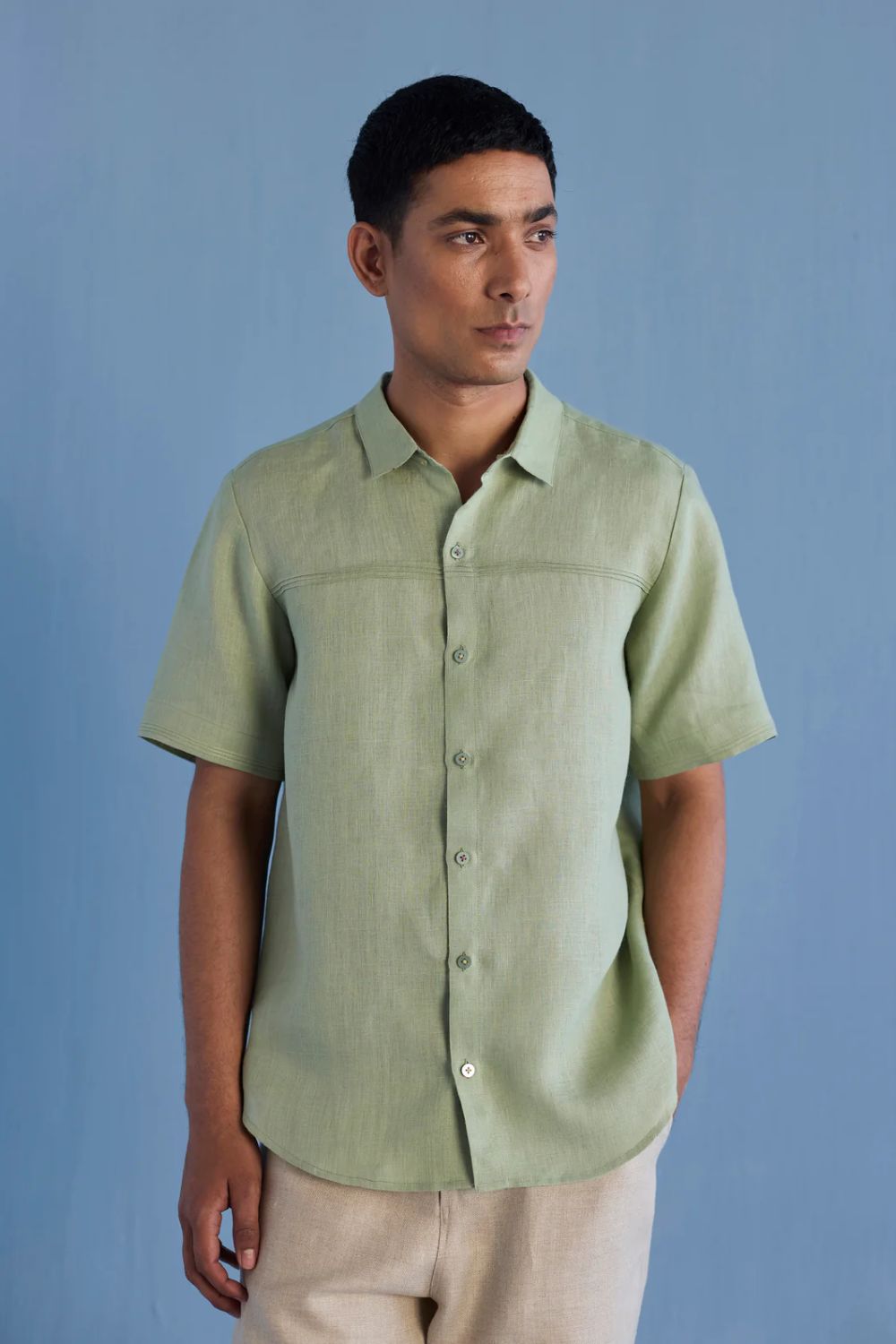 Kai Pintuck Linen Shirt - Mint