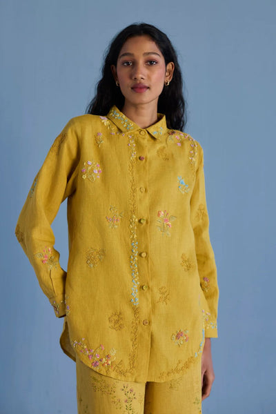 Alila Hand-Embroidered Linen Shirt - Ochre