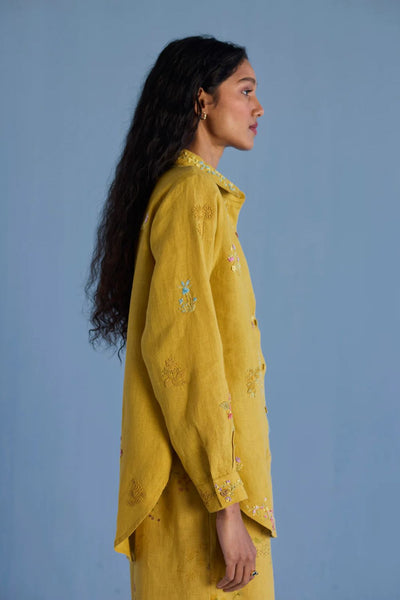 Alila Hand-Embroidered Linen Shirt - Ochre