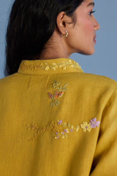 Alila Hand-Embroidered Linen Shirt - Ochre