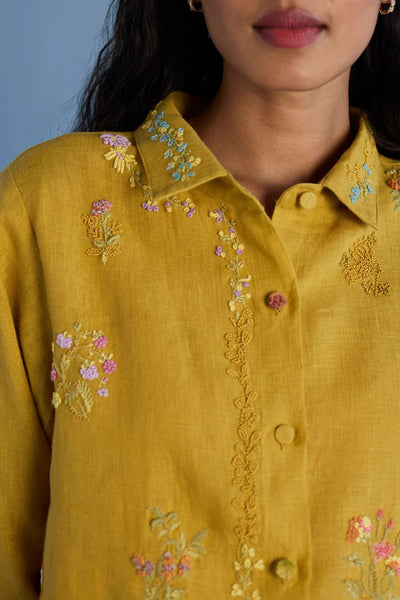 Alila Hand-Embroidered Linen Shirt - Ochre