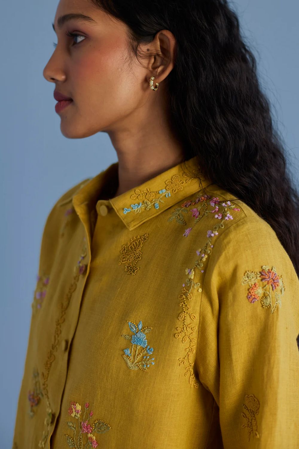 Alila Hand-Embroidered Linen Shirt - Ochre