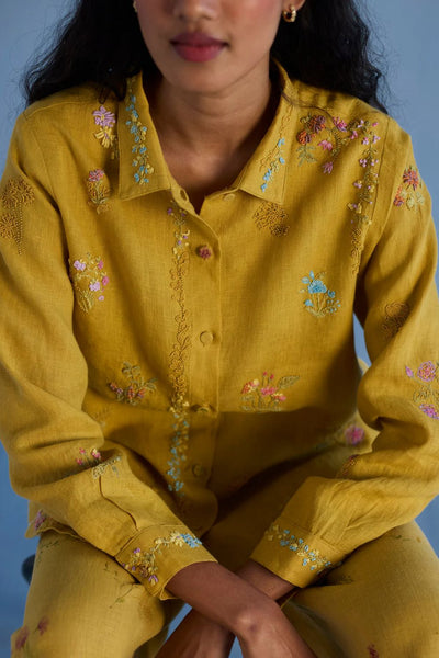 Alila Hand-Embroidered Linen Shirt - Ochre