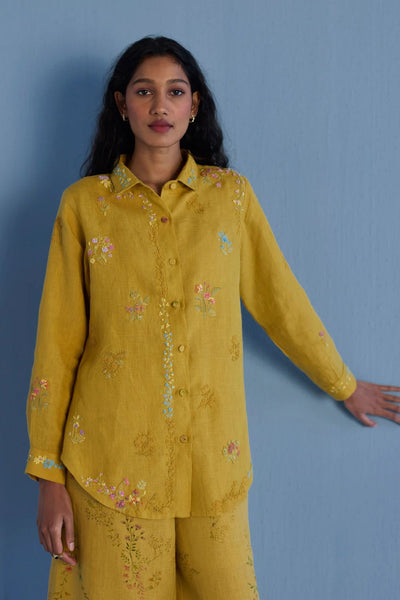 Alila Hand-Embroidered Linen Shirt - Ochre