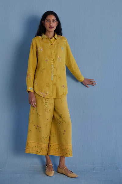 Alila Hand-Embroidered Linen Shirt - Ochre