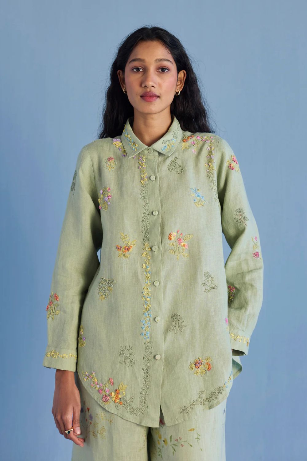 Alila Hand-Embroidered Linen Shirt - Mint