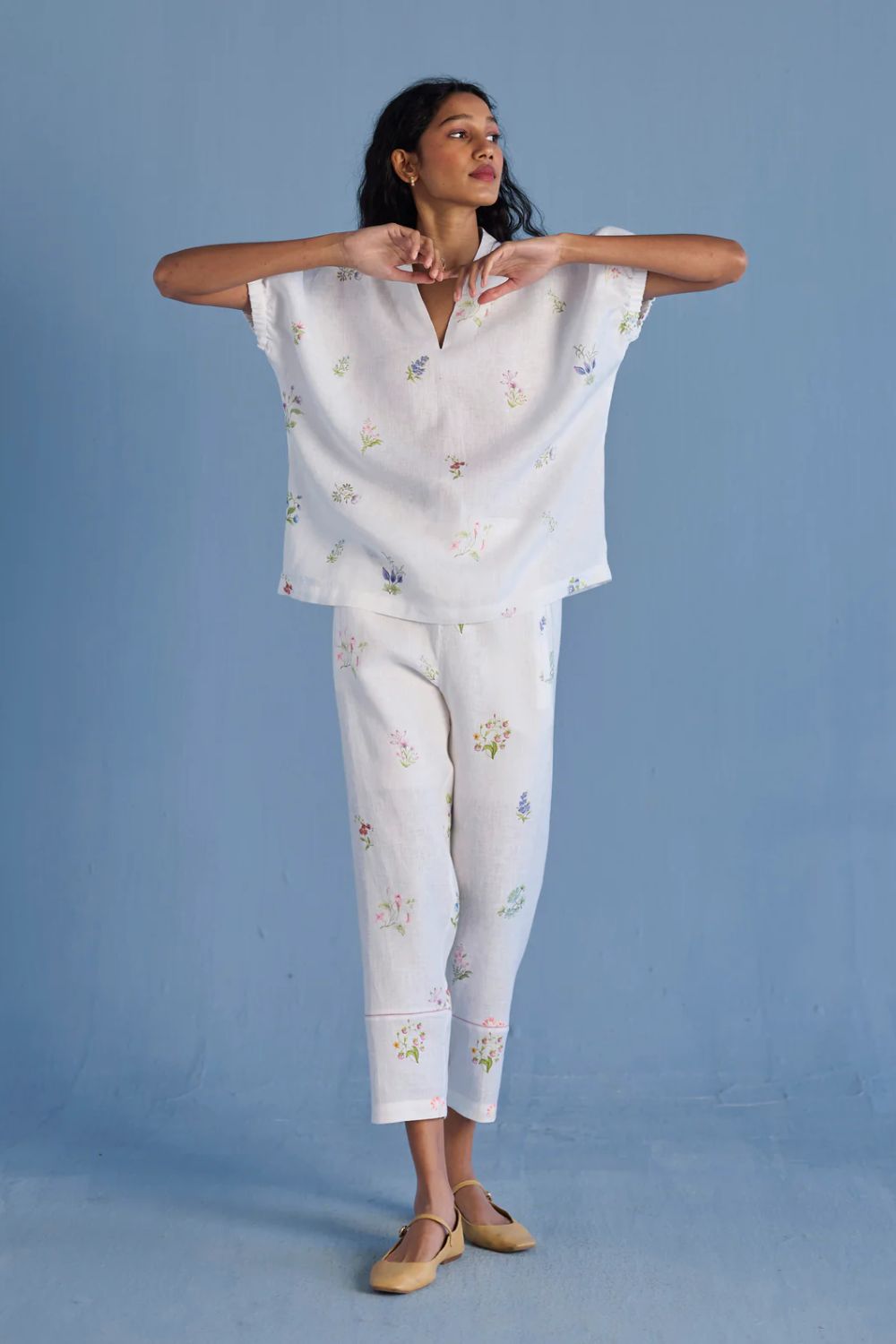Mihen Elasticated Sleeve Co-ord Set - White