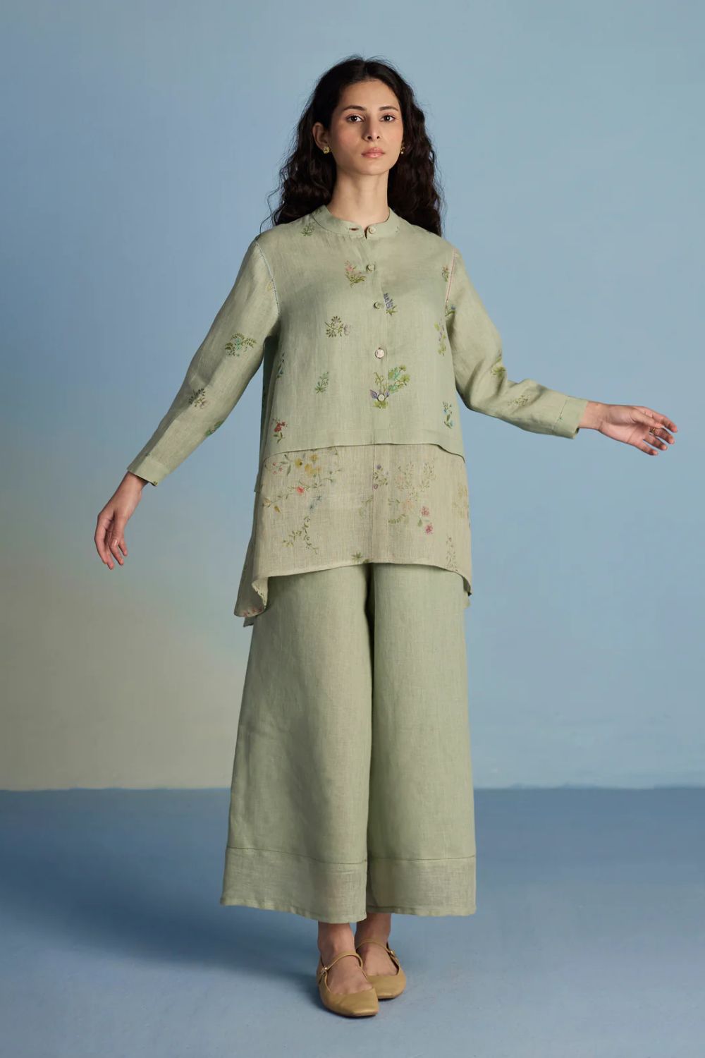 Leina A- Line Linen Co-ord Set - Mint
