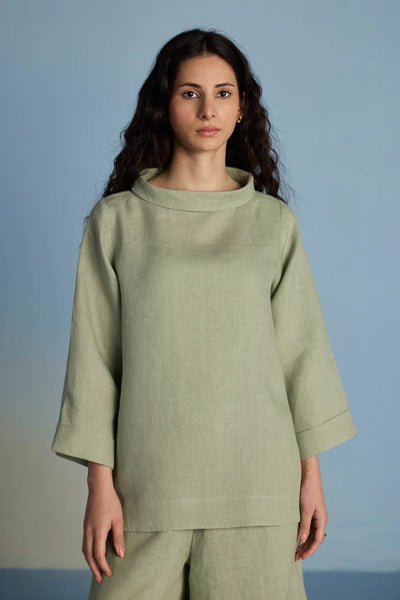 Ishi Boat-Neck Linen Top - Mint