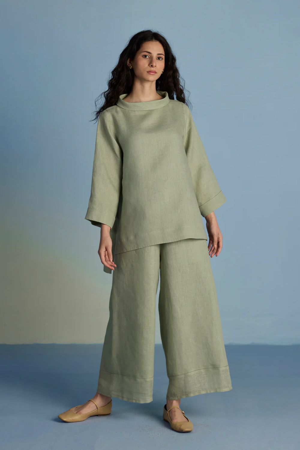 Ishi Boat-Neck Linen Co-ord Set  - Mint