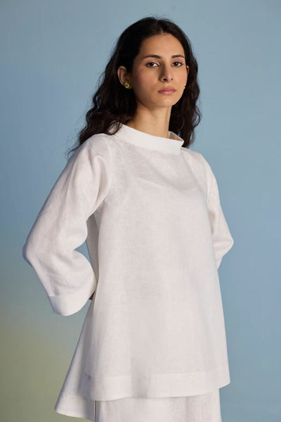 Ishi Boat-Neck Linen Top - White