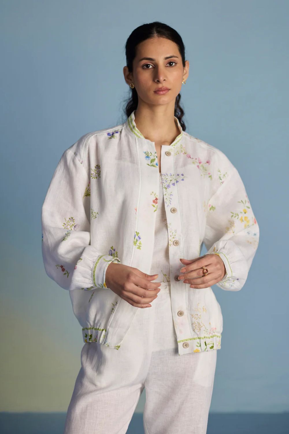 Kayu Floral Printed Bomber Jacket - White