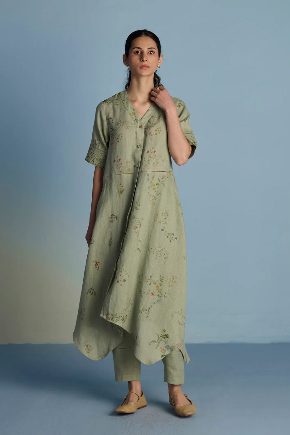 Inoya Shirt Kurta with Handkerchief Hem - Mint