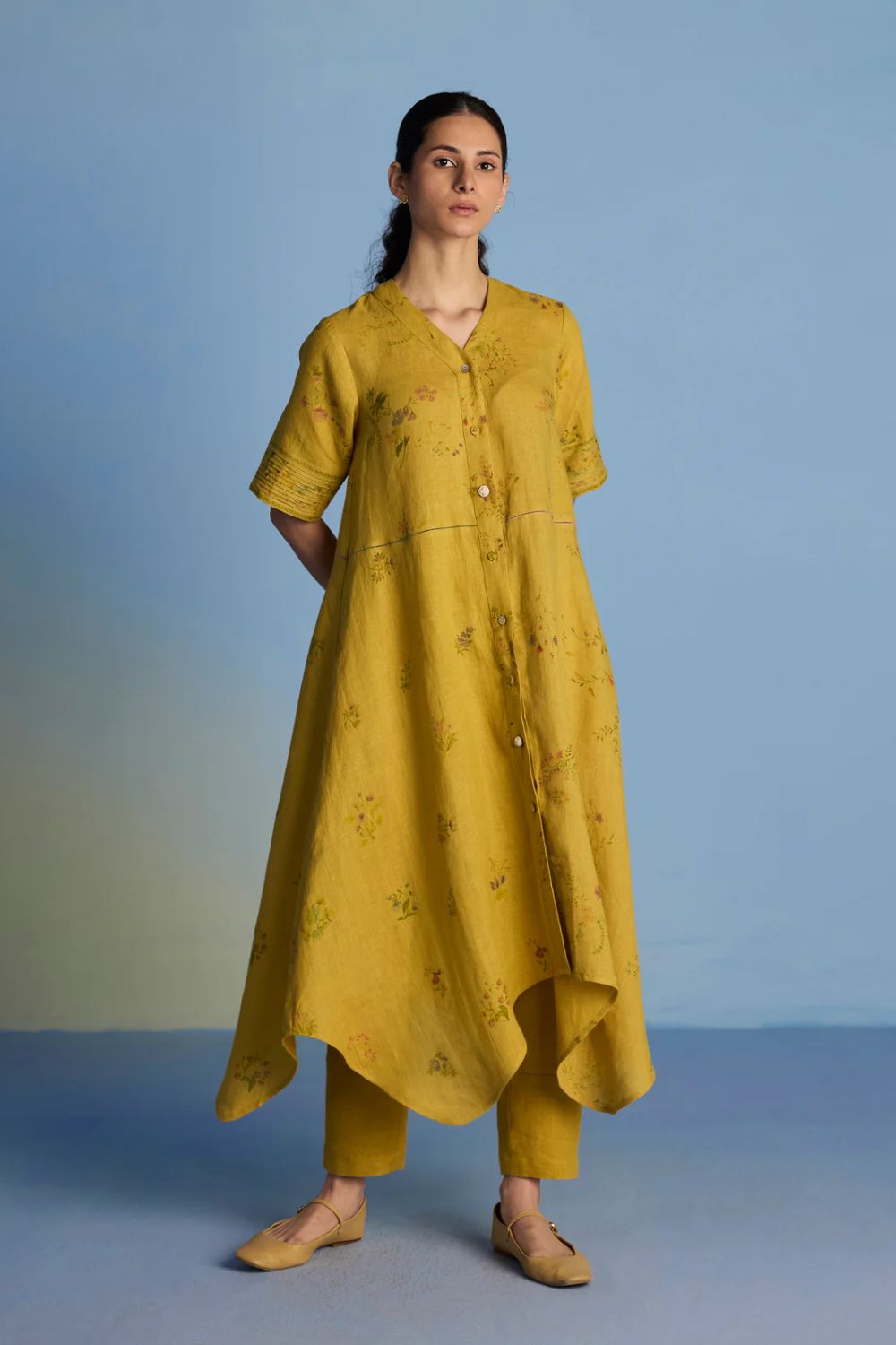 Inoya Shirt Kurta with Handkerchief Hem - Ochre