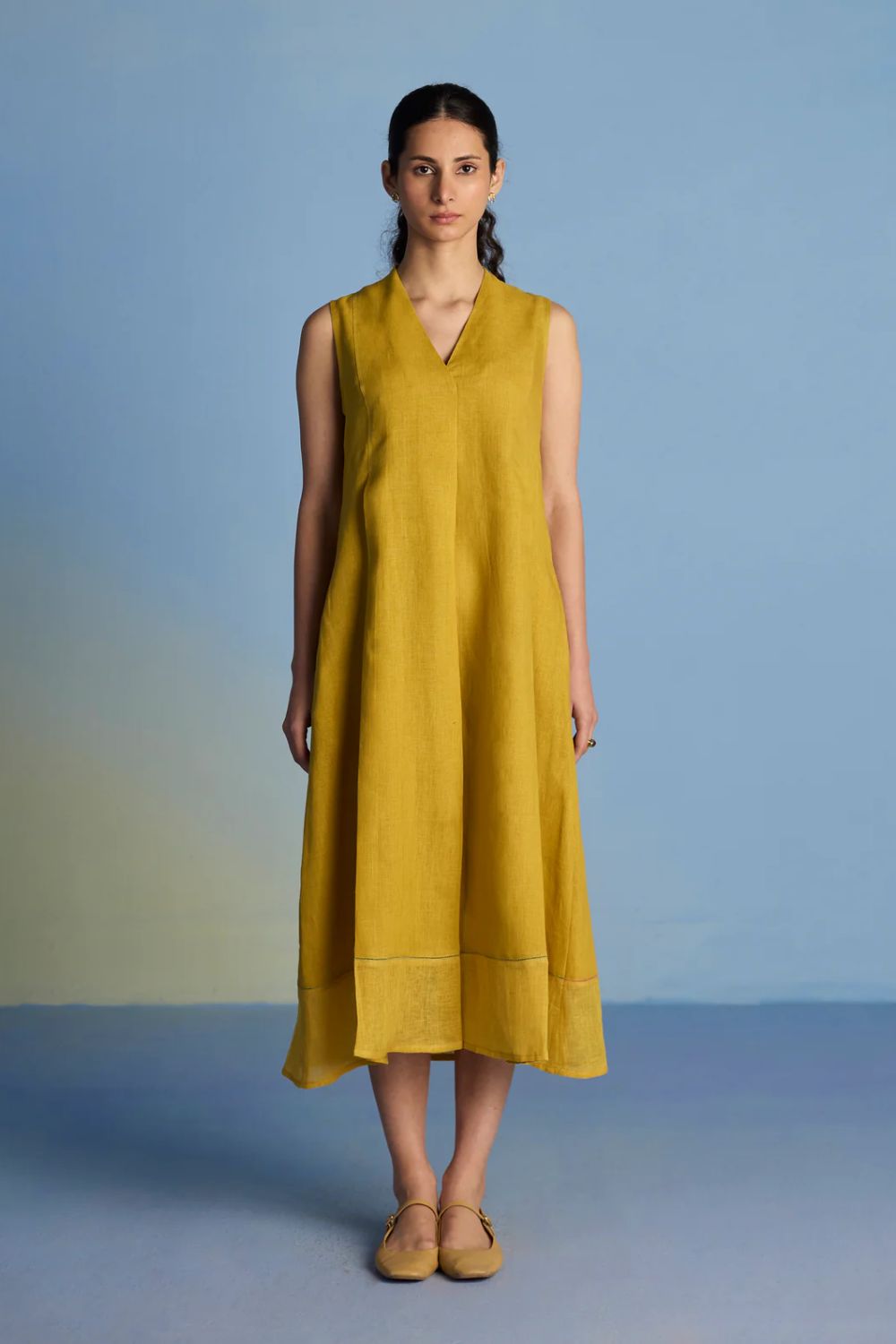 Ita Pleated Linen Dress - Ochre