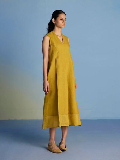 Ita Pleated Linen Dress - Ochre