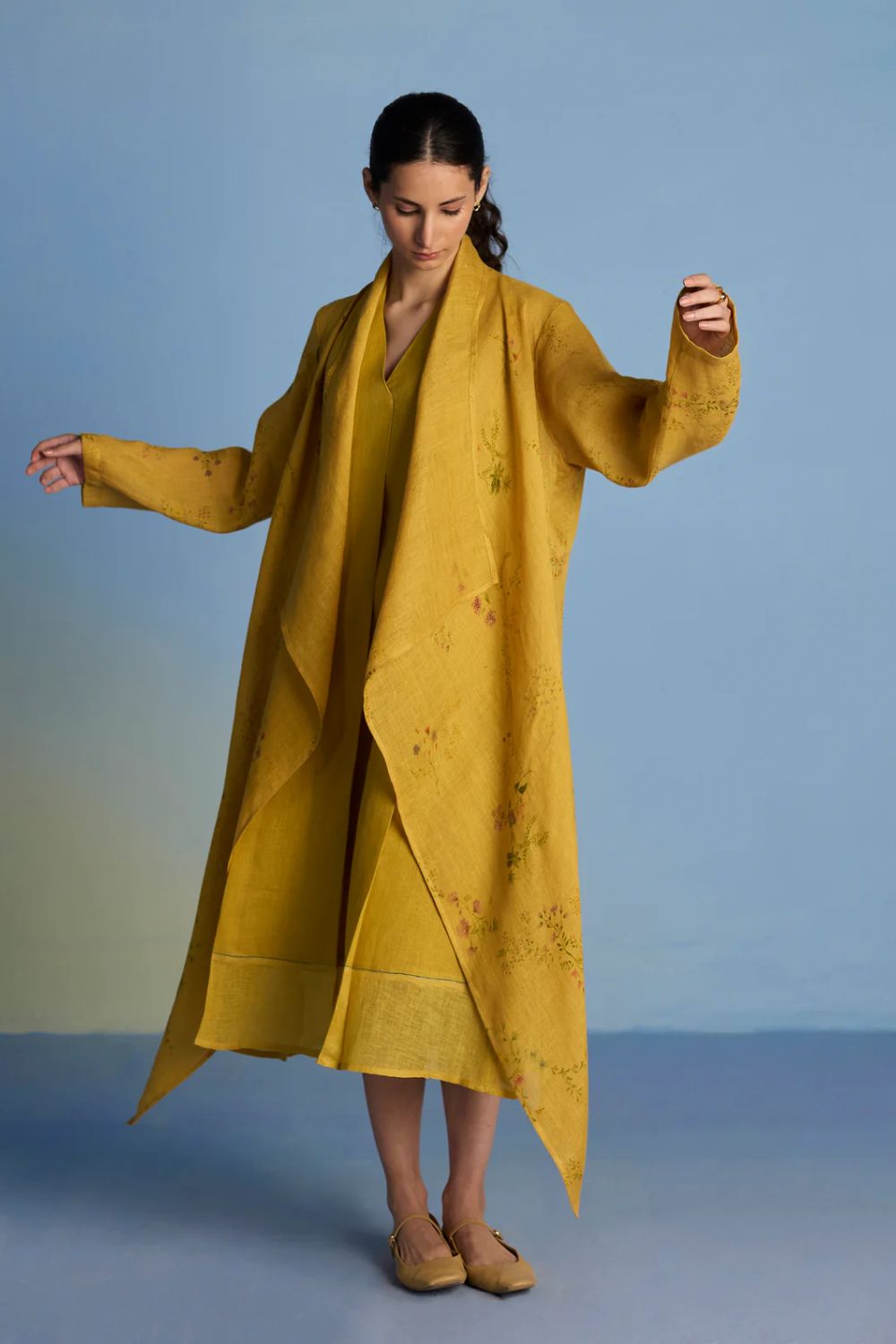 Tai Floral Sheer Linen Overlay - Ochre