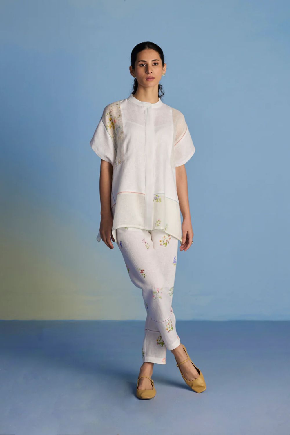Aboli Patchwork Linen Shirt - White