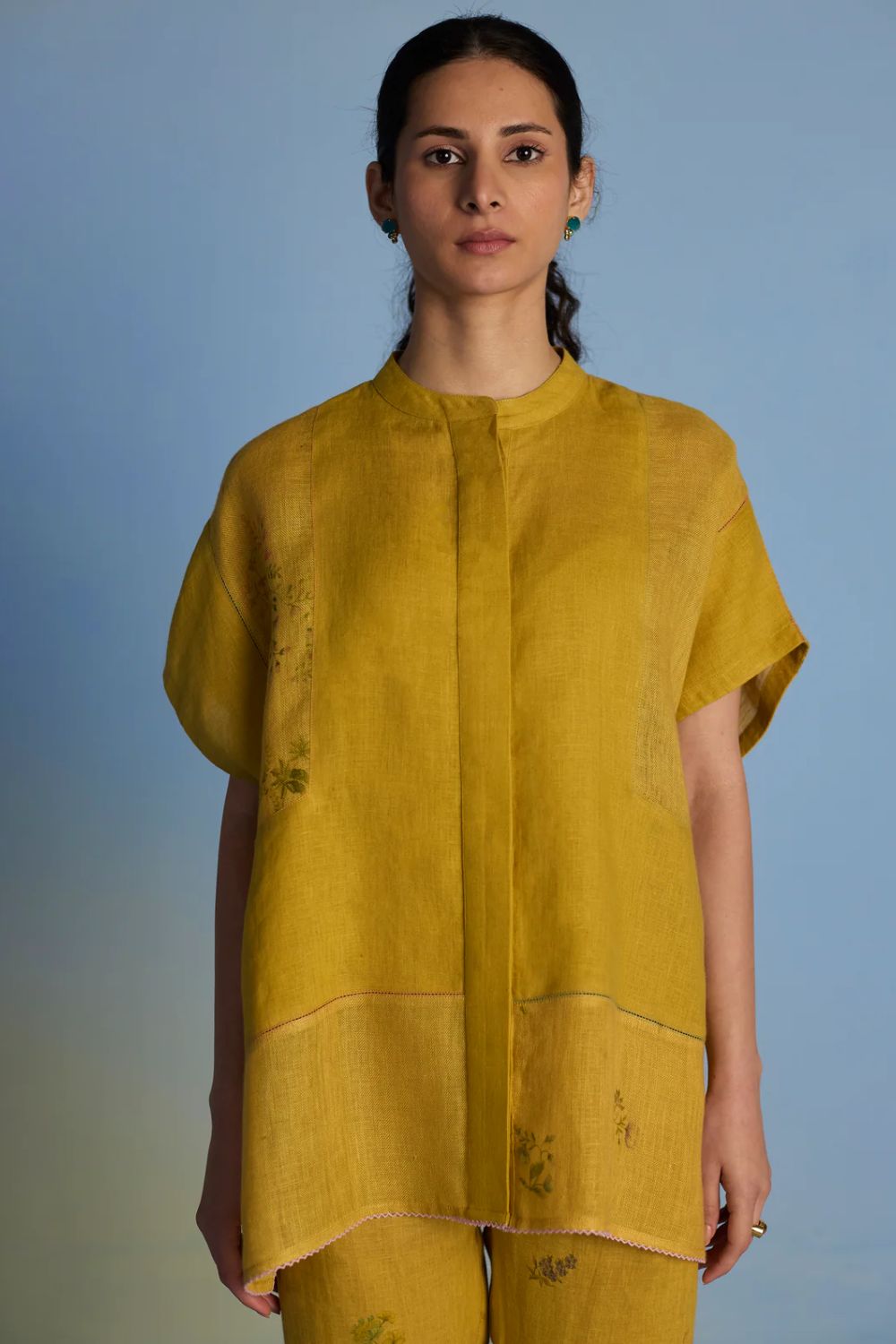 Aboli Patchwork Linen Shirt - Ochre