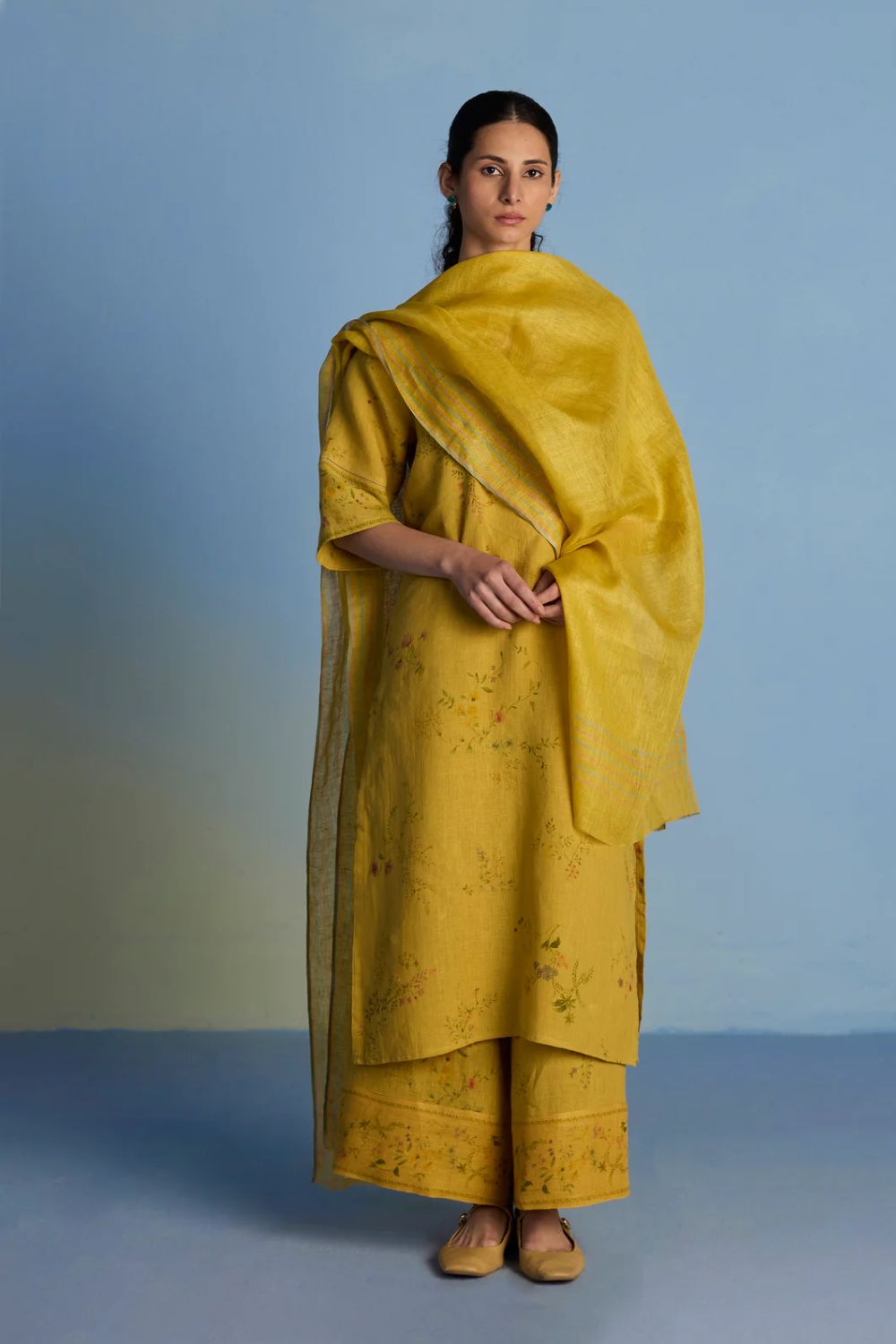 Para Hand-Embroidered Linen Kurta Set  - Ochre