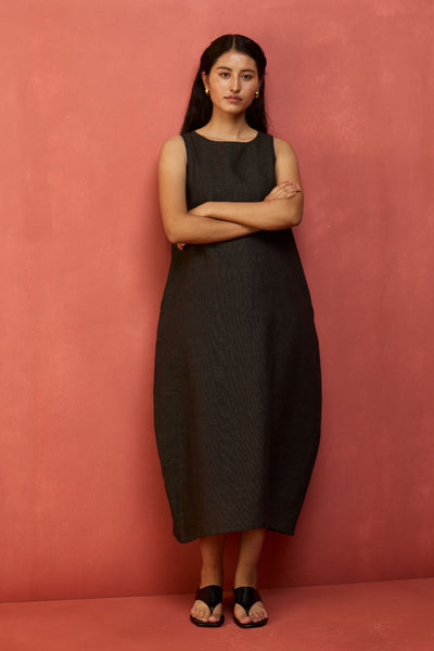 Juro Linen Parabola Dress - Charcoal