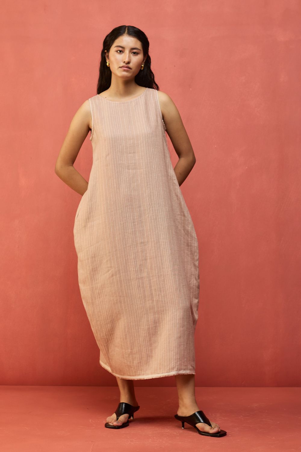 Juro Stripe Linen Parabola Dress - Rose
