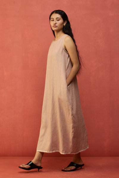 Juro Stripe Linen Parabola Dress - Rose