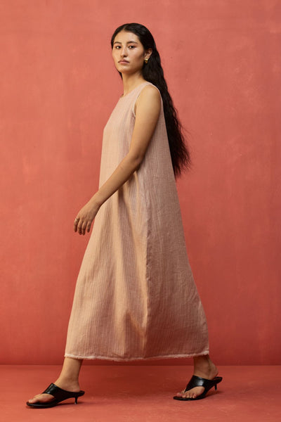 Juro Stripe Linen Parabola Dress - Rose