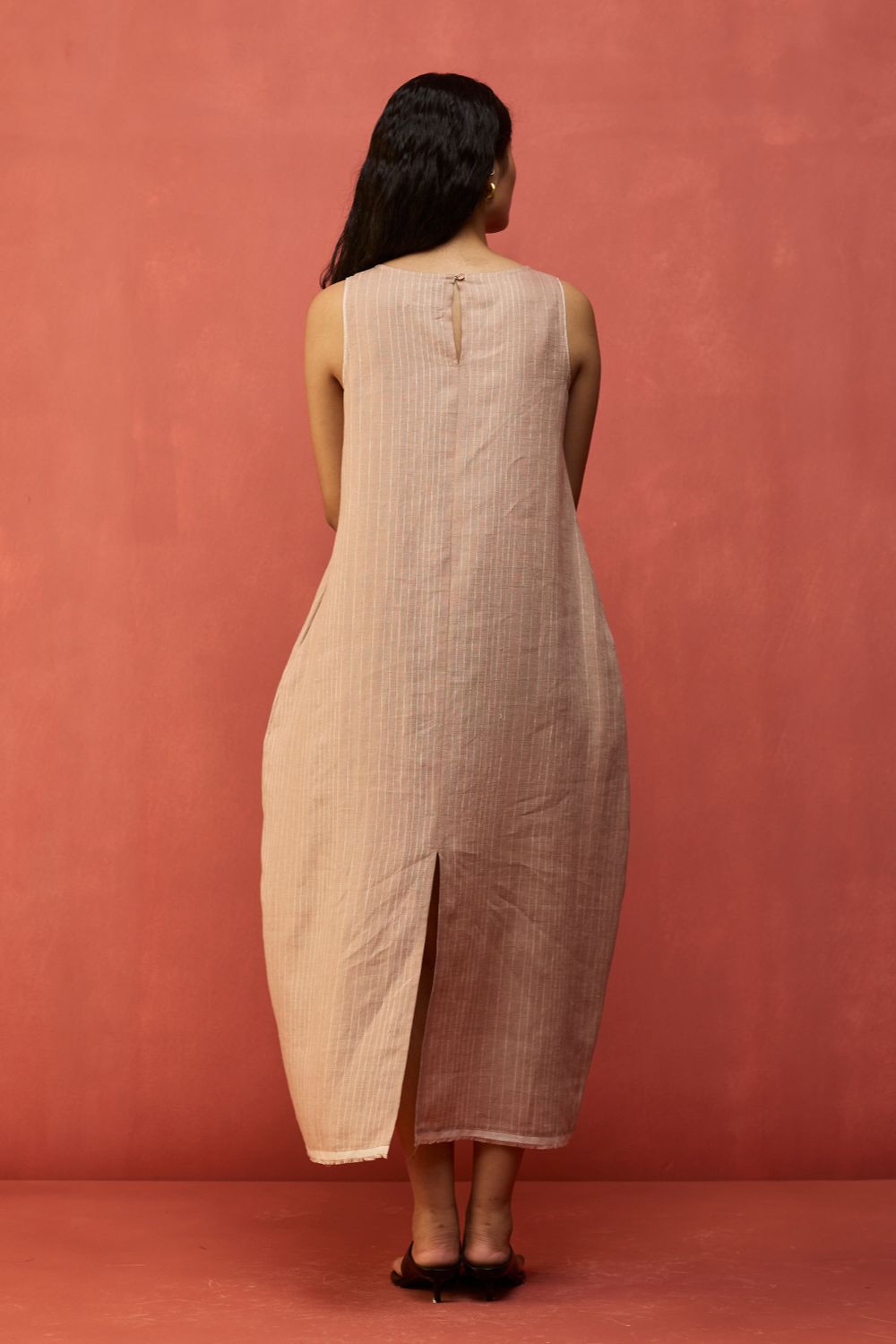 Juro Stripe Linen Parabola Dress - Rose
