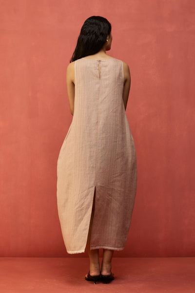 Juro Stripe Linen Parabola Dress - Rose