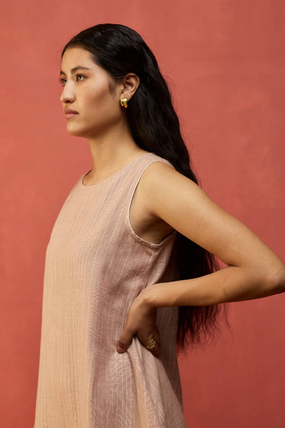 Juro Stripe Linen Parabola Dress - Rose