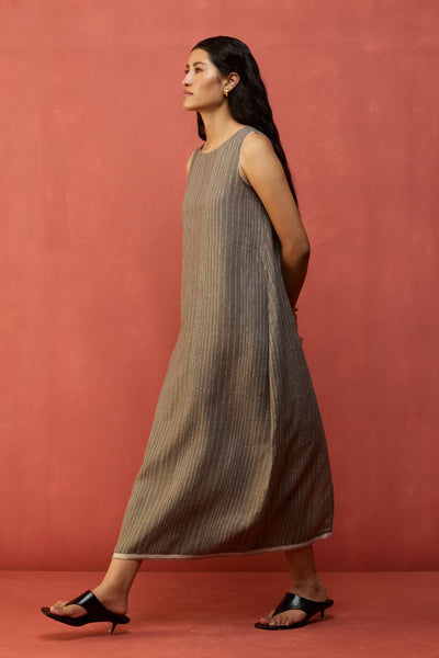 Juro Stripe Linen Parabola Dress - Grey
