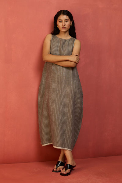 Juro Stripe Linen Parabola Dress - Grey